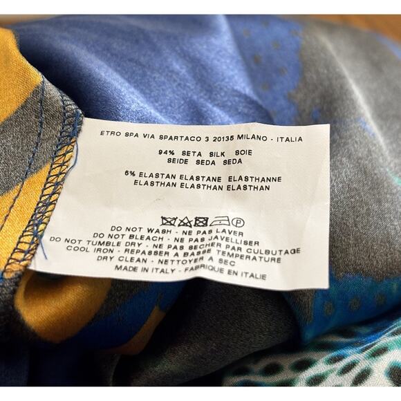 ETRO Blue Multi Floral Stretch Silk Sleeveless/Cowl/Ruched Sheath DRESS IT42/US6 - Picture 3 of 6